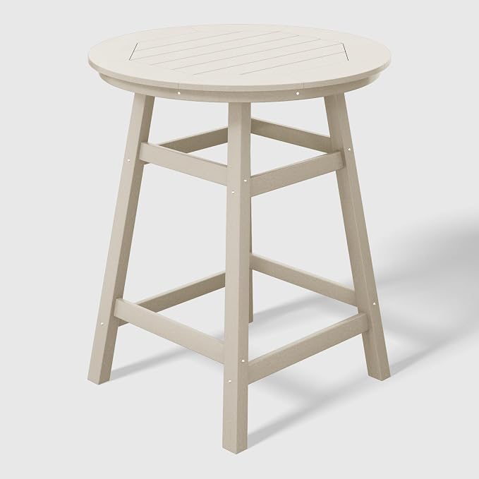 WestinTrends Outdoor 35" HDPE Round Patio Counter Height Bar Table, Sand