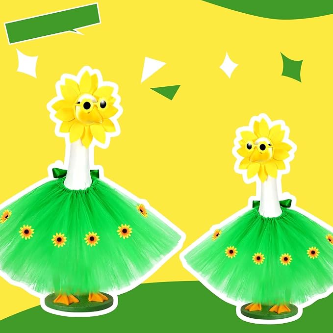 JcHrmers Sunflower Porch Goose Outfits Spring Summer Goose Outfit Headpiece Glasses Tutu Skirt Fits 23" Cement Plastic Goose Statue for Outdoor Lawn Garden Yard Patio Decor