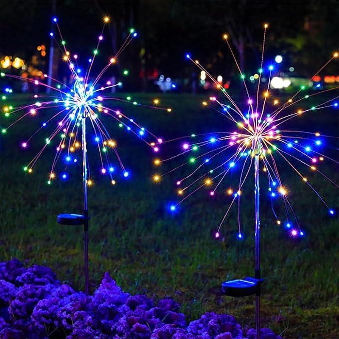 Solar Firework Lights Outdoor, Adjustable 32" to 51" Extra Tall, 200 LED Stainless Steel 3-Section Pole, 8 Modes Waterproof Starburst Garden Lights for Yard Pathway Walkway Decor(Color 2 Pack)