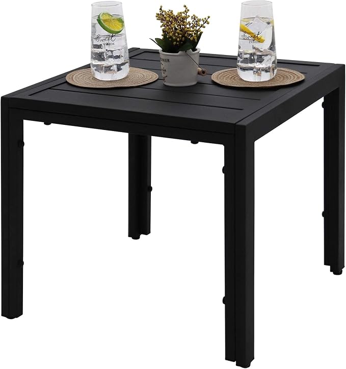 ABBLE Outdoor End Table, Patio Steel Slat Square Side Table, Small End Table for Bedroom, Living Room, Office, Café, Garden, Poolside, Backyard - Black