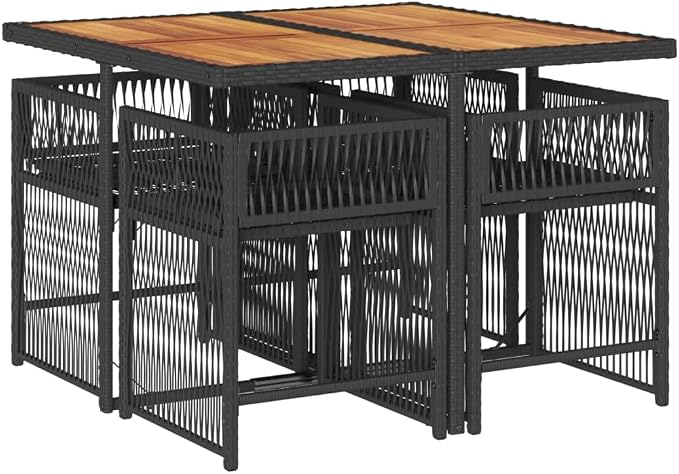 5-Piece Garden Dining Set, Patio Furniture with Foldable Chairs and Acacia Wood Tabletop, Outdoor Table and Chair Set for Backyard, Balcony, Deck