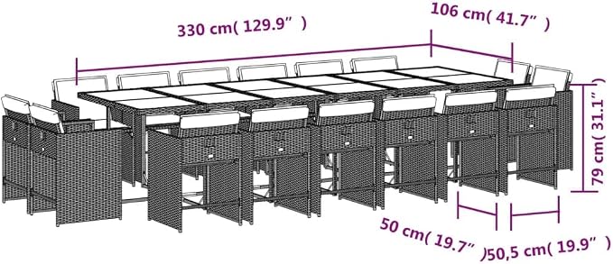 17-Piece Outdoor Patio Dining Set, PE Rattan Garden Table and 16 Foldable Chairs with Padded Cushions, Grey Weather-Resistant Furniture for Backyard and Deck