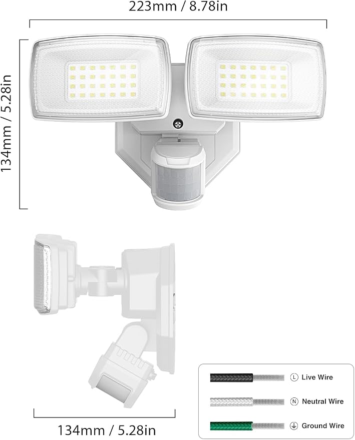 Onforu 32W 2 Head Motion Sensor Outdoor Lights, 3200LM 6500K LED Security Light Hardwired, Dusk to Dawn, Motion Detector Light for Outside, IP65 Waterproof Flood Lights for Garage, Yard(White)