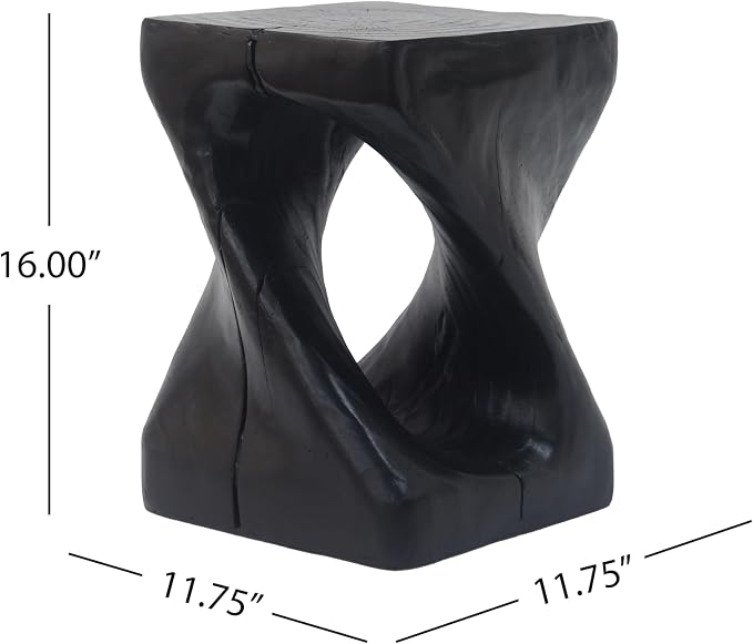 Christopher Knight Home Outdoor Side Table,Twist Shape End Table,Decorative Accent Table,Garden Stool Table for Patio Balcony Beach Pool Side,Lightweight Concrete,Wood Like Texture,Black