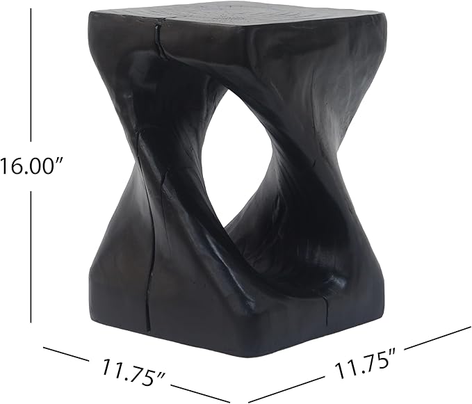Faux Concrete Side Table Outdoor Faux Stone End Table, Round Outdoor Accent Tables, Garden Stool Plant Stand for Porch, Backyard, 11.75" x 11.75" x 16", Black