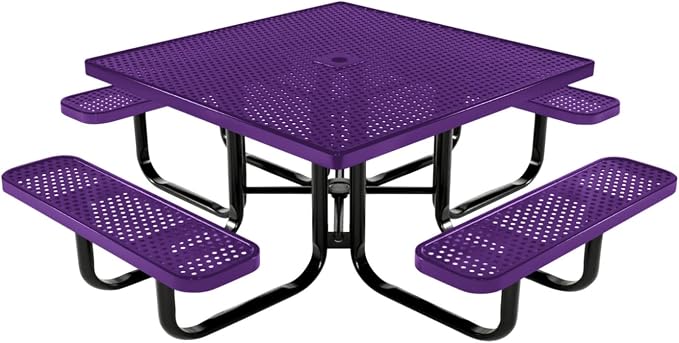 COATEDOUTDOORFURNITURE Heavy-Duty Portable Outdoor Kids Table with Umbrella Hole, Punched Steel Kids Picnic Table, Commercial-Grade, Made in America (46 in, Square, Childrens, Purple)