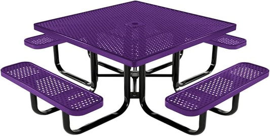 COATEDOUTDOORFURNITURE Heavy-Duty Portable Outdoor Kids Table with Umbrella Hole, Punched Steel Kids Picnic Table, Commercial-Grade, Made in America (46 in, Square, Childrens, Purple)