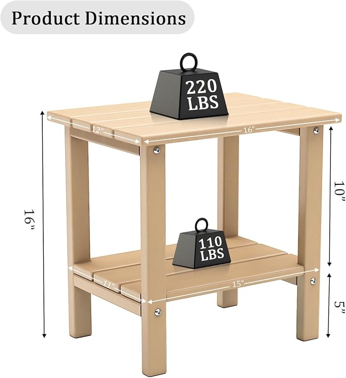 OTSUN Adirondack Outdoor Side Table, HDPE Small Outside Side Table Weather Resistant Easy Maintenance for Patio Porch Deck & Backyard