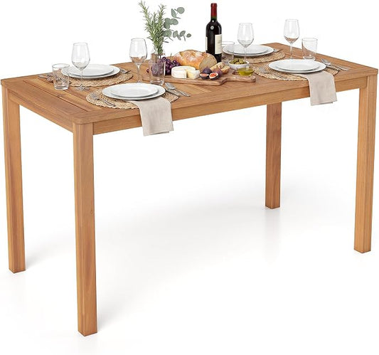HAPPYGRILL Acacia Wood Patio Dining Table for 4-6, Outdoor Table with Slatted Tabletop, Rectangular Outside Table for Garden Balcony Deck