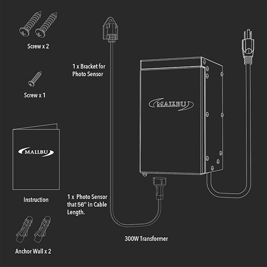 Malibu 300 Watt Power Pack with Sensor and Weather Shield for Low Voltage Landscape Lighting Spotlight Outdoor Transformer 120V Input 12V Output 8100-0300-01