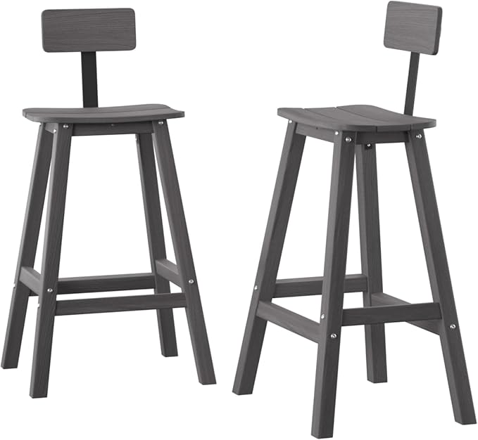 Bar Height Chairs Set of 2, HDPE Bar Height Outdoor Chairs, Weather Resistance Tall Adirondack Chairs Set of 2, Cafes, Swimming Areas, Patio, Garden and Kitchen Island, Grey