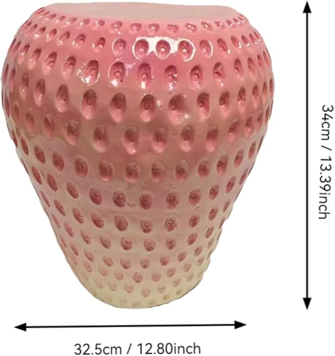 Strawberry Fruit Stool 13.4" Resin Side Table, Multi-Purpose Plant Stand Garden Stool for Indoor Outdoor Patio Decor, Water Resistant Art Deco Furniture Decorative Seat, Pink