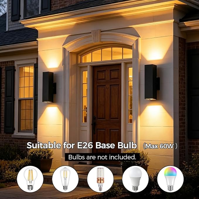 13" Black Square Modern Dusk to Dawn Outdoor Wall Light,2 Pack | E26 Base,UL listed,Aluminum Up and Down Lights Outdoor Exterior Wall Light Fixture Porch Light for House Garage Patio Garden