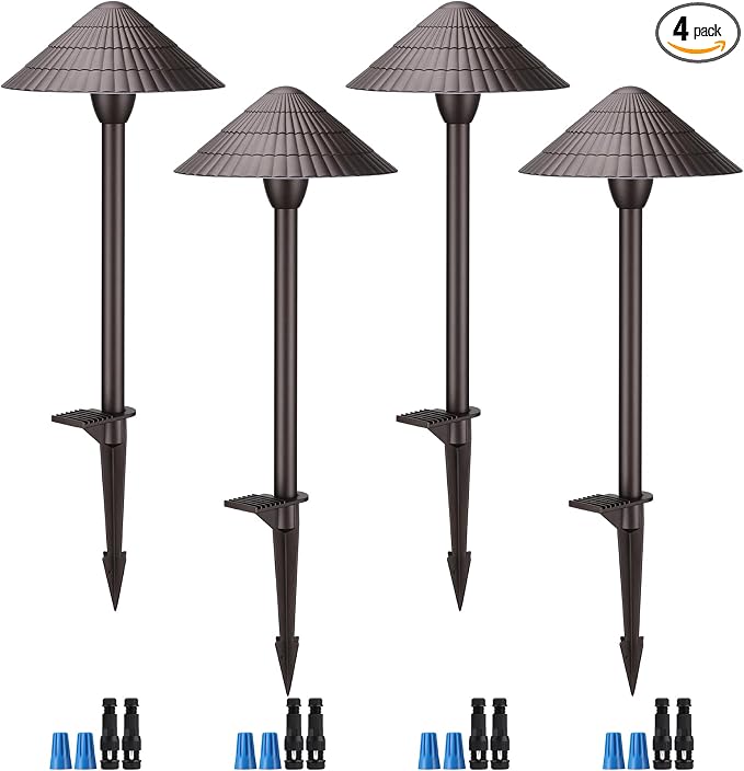 LEONLITE 4-Pack 5CCT LED Low Voltage Landscape Path Lights, 12-24V AC/DC | 3W 120LM, CRI90, ETL Listed, Cast Aluminum, IP65, 1800K/2700K/3000K/4000K/5000K, Wired Pathway Lights, for Yard Lawn