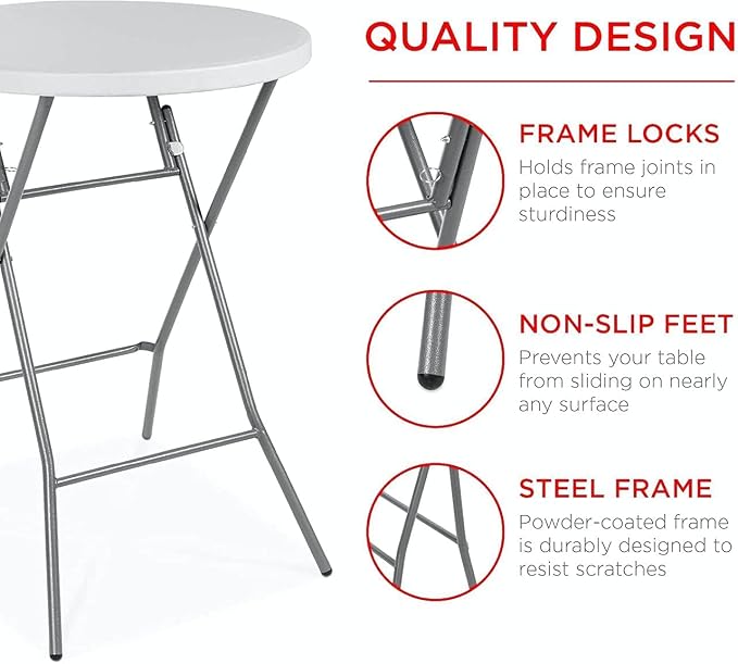 PRO&Family 32 Inch Round Cocktail Table - White Tall Foldable Bar Height Table for Outdoor Parties