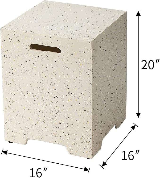 COSIEST Outdoor Hideaway Tank Table for Gas Fire Pits, Hides Standard 20lb 16-inch Propane Tank Cover w Side Handles (Terrazzo)
