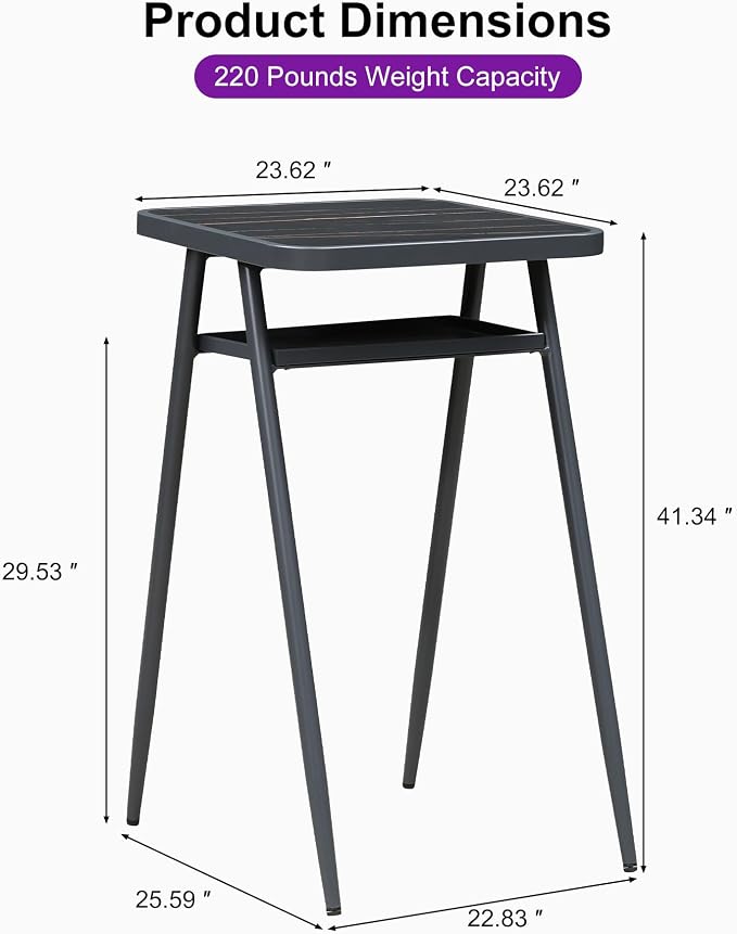 PURPLE LEAF Bar Height Table Patio Round Table with Shelve Dining Coffee Kitchen Breakfast Bistro Outdoor Pub Bar Table for Garden Balcony, Dark Grey