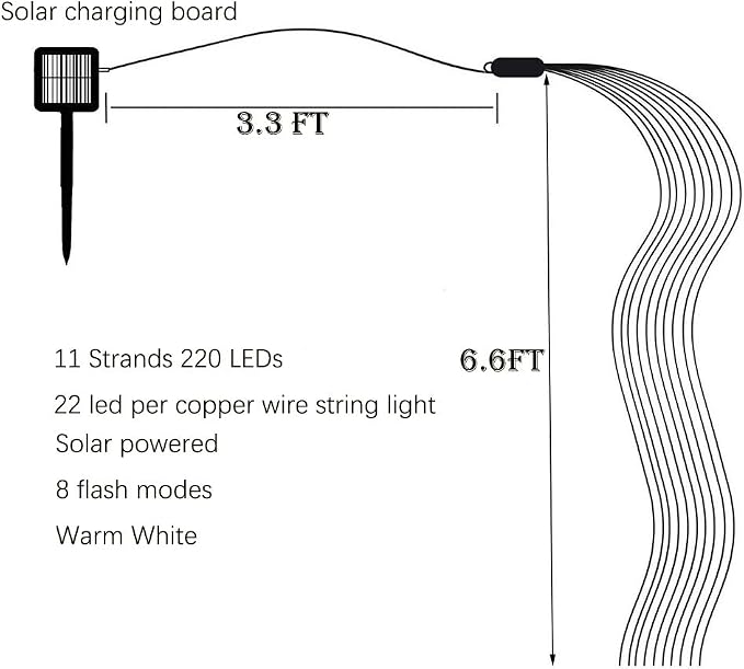 SHUKAN 220 LED Solar Firefly Bunch Lights, 8 Flashing Modes, Fairy Copper Wire Waterproof String Lights, Decorative Vine Solar Watering Can Lights, Outdoor Garden Christmas Decor Lights (Warm White)