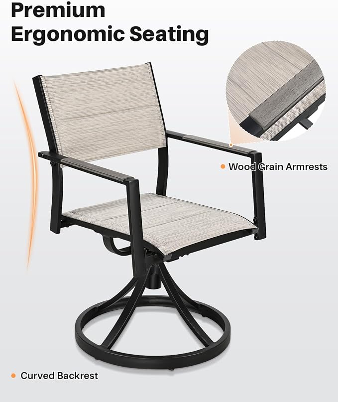 Extendable Patio Dining Set for 8, Never-Rust Aluminum Outdoor Dining Set with 2 Swivel Chairs, Expandable Dining Table and 6 Double-Layer Textilene Chairs, Patio Furniture Set, Limed Oak
