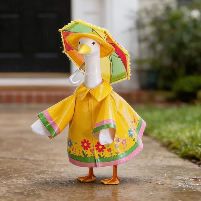 Raincoat Porch Goose Outfits,Spring Summer Lawn Goose Statue Raincoat Clothes,Fits 23" Geese Statue, for Summer Outdoor Patio Yard Lawn Garden Decoration (Raincoat-Yellow Flower)