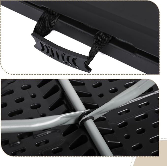 Athena Collection 4ft Folding Table, Lightweight Portable Desk with Handle, Square Foldable Plastic Table for Card Games, Collapsible Dining, Indoor Outdoor Camping Picnic & Party Use, Black