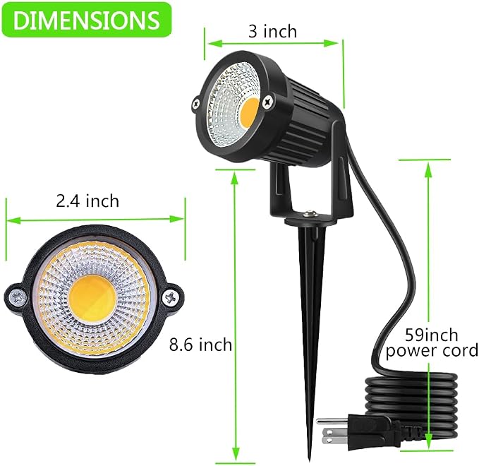 Romwish 5W Landscape Lighting, 120V Plug-in Outdoor Spotlights, 6 Pack | 3000K Warm White, 550LM Bright LED, IP65 Waterproof, 120V Plug and Play, Adjustable 270° Beam for Yard Garden Lawn Tree