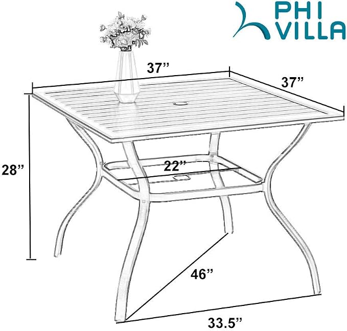 PHI VILLA Patio Dining Set for 4, Swivel Chairs& Metal Table | 37" Metal Table w/ Umbrella Hole&Swivel Wrought Iron Chairs with Cushions, Outside Furniture for Patio,Deck,Yard,Porch