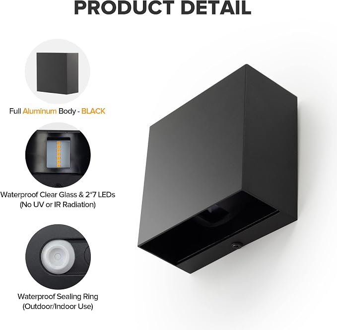 LUTEC 2-Pack LED Up & Down Modern Wall Lamp, Aluminum Anti-Rust Outdoor Indoor Wall Sconce, 10W 3000K Warm White, Adjustable Exterior Wall Light, Waterproof for Porch, Patio, Garden, Bedroom-Black