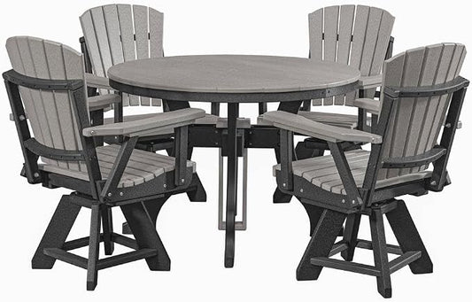 Gray 5-Piece Round Dining Set, Heavy-Duty HDPE, Umbrella Hole, All-Weather Patio Furniture, Great for Harborside