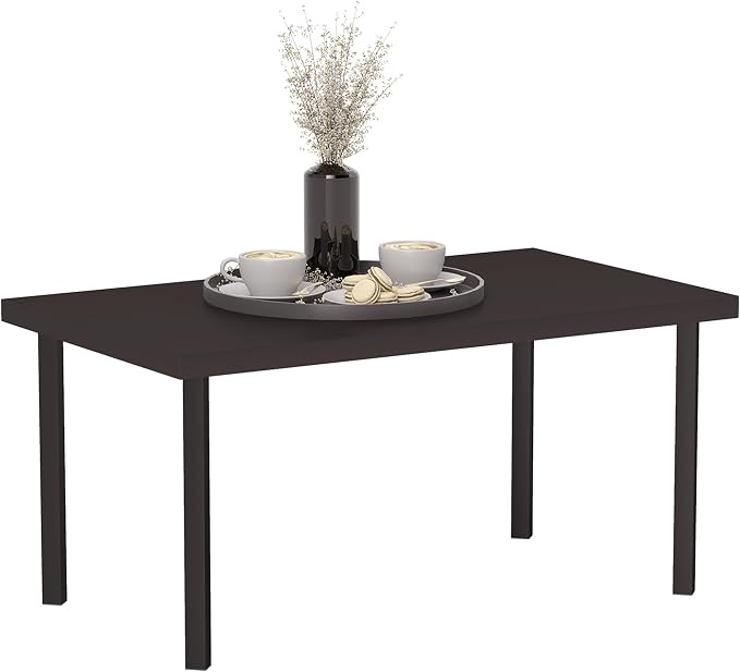 Outsunny Metal Garden Coffee Table, Rectangular Outdoor Side Table with Woodgrain Tabletop, Foot Pads for Outside, Garden, Balcony, Porch, 95 x 55 x 46cm, Brown