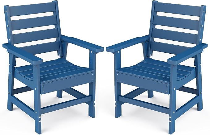 BRIOPAWS Outdoor-Dining-Chairs | Set of 2 | HDPE | Blue | Patio Chair with Arms | Modern | All Weather | Oversized & Comfortable | for Deck Backyard Poolside Porch