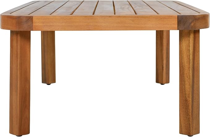 Christopher Knight Home Pony 3 Piece Acacia Wood Patio Conversation Sofa with Coffee Table and Ottoman, Outdoor 3-Seater Sofa Set for Backyard, Outdoor Patio Furniture Set, Teak+Cream+Brown