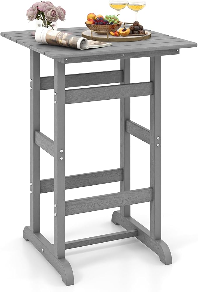 Giantex 42" Height Outdoor Tall Bar Table, HDPE Square Pub Tables with Wood Grains, High Top, Cocktail Bistro Table for Adirondack Chairs, Patio, Garden, Poolside, Yard, Balcony, Grey