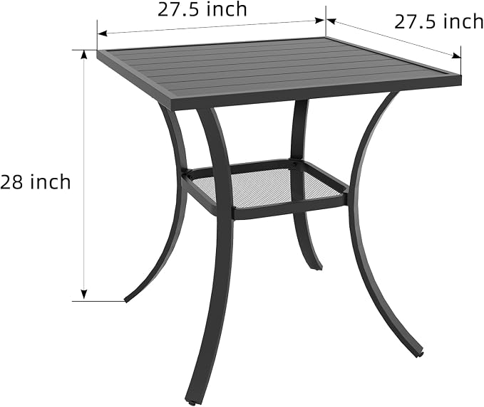 Anmutig 27.5" Square Small Patio Table with Weather-Resistant for Outdoor Dining - Black