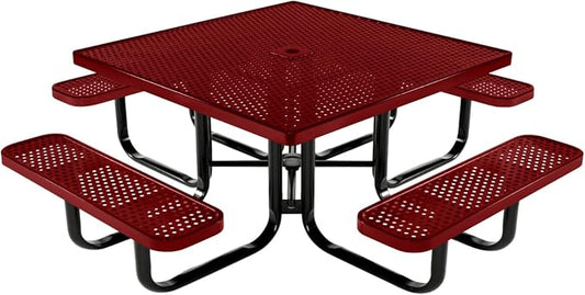 COATEDOUTDOORFURNITURE Heavy-Duty Portable Outdoor Kids Table with Umbrella Hole, Punched Steel Kids Picnic Table, Commercial-Grade, Made in America (46 in, Square, Childrens, Textured Burgundy)
