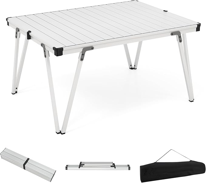 COSTWAY Folding Low Picnic Table, Portable Camping Table with Storage Bag, Lightweight Aluminum Foldable Roll-Up Table 3FT, Outdoor Camp Table for Party, Tailgating, Beach & Backyard (Silver)