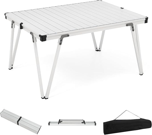COSTWAY Folding Low Picnic Table, Portable Camping Table with Storage Bag, Lightweight Aluminum Foldable Roll-Up Table 3FT, Outdoor Camp Table for Party, Tailgating, Beach & Backyard (Silver)