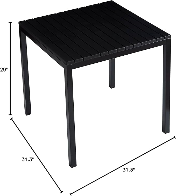 Plastic Outdoor Dining Table with Metal Legs, Weather Resistance, Home Patio Table, Restaraunt Outdoor Table, Quick Assembly (Black)
