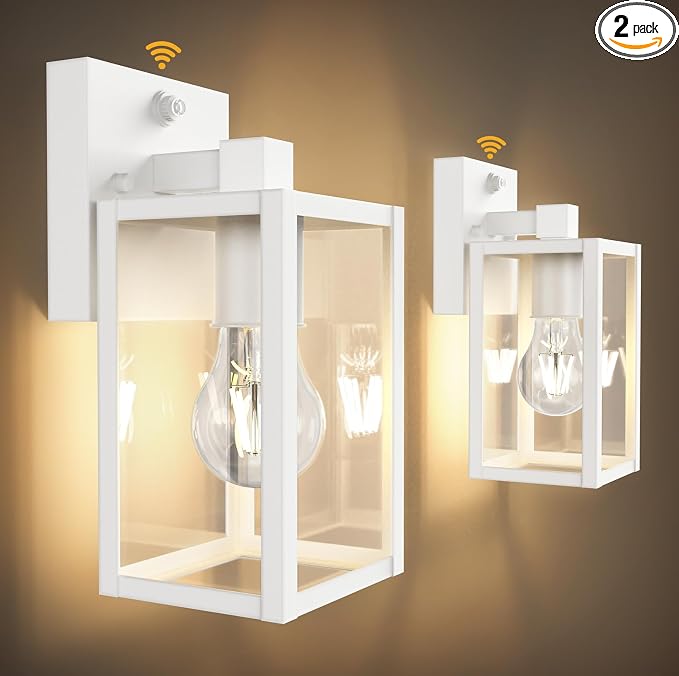 Dusk to Dawn Outdoor Light Fixtures, 2-Pack Sensor Porch Lights, Waterproof Exterior Wall Sconce Lighting Lamp, Waterproof Wall Lantern for House, Doorway, Garage (White)