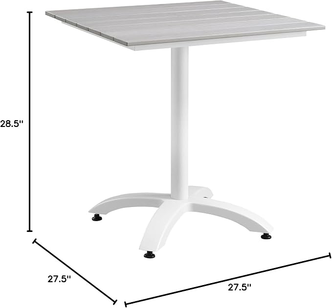 Modway Maine Aluminum Outdoor Patio 28" Dining Table in White Light Gray