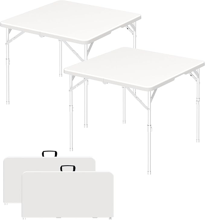 34" Folding Card Table, 3 Foot Portable Plastic Tables with Collapsible Legs & Carrying Handle, Fold in Half Square Table, Bi-Folding Commercial Tables for Indoor Outdoor Party Dining Camping
