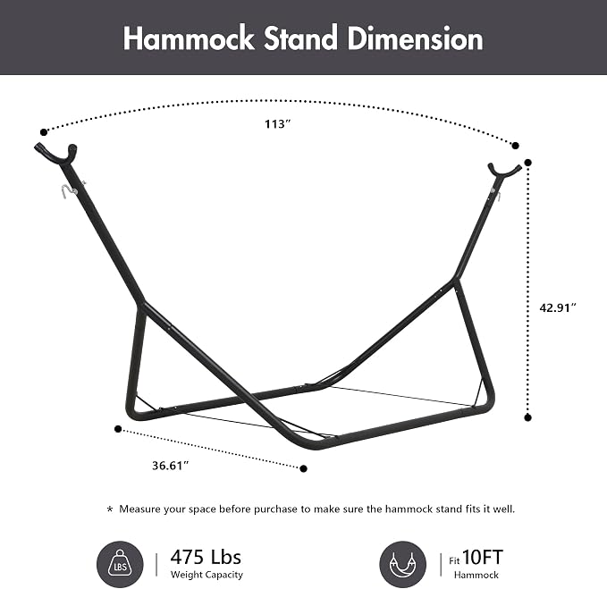 ANOW Portable Space Saving Heavy-Duty Steel Stand for 10FT Hammock, Black | Hammock Stand Only, Height Adjustable