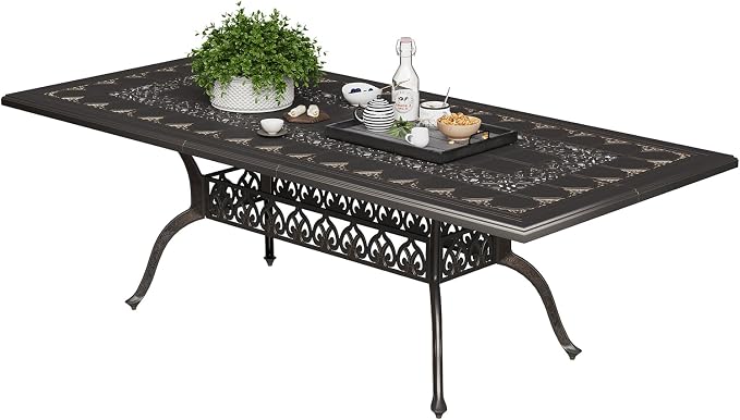 GarveeLife Cast Aluminum Outdoor Dining Table, 86.6 in Patio Dining Table with Adjustable Foot Pads for Garden, Backyard, Deck, Dark Bronze