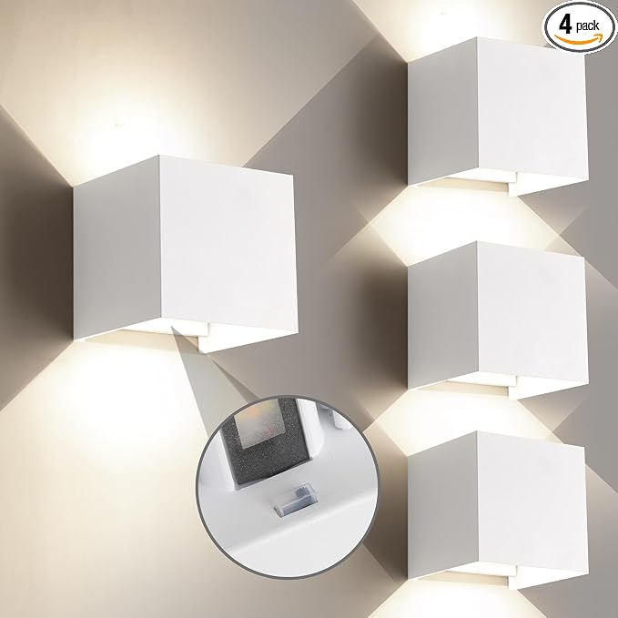 15W 3CCT Adjustable Up and Down LED Wall Sconce 4 Pack | White IP65 waterproof ETL certified 1300LM Exterior/Interior Lighting Fixtures for porches & patios