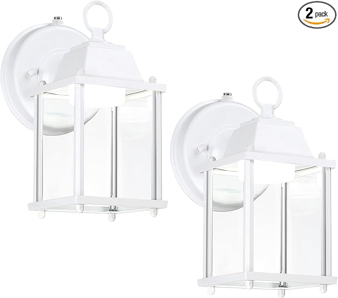 Outdoor Wall Light Fixture Dusk to Dawn, Rustproof Aluminum, LED | Exterior Porch Light Wall Sconce Lantern for House, Patio, Garage, Waterproof, Glass, 9.5W 800 Lumen, 5000K, White, 2 Pack