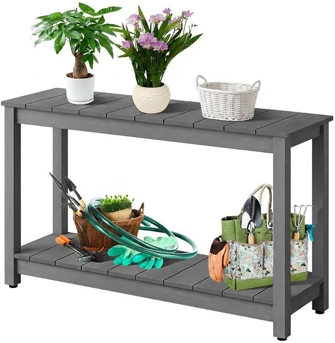 Garvee 48-Inch Outdoor Console Table - 2-Shelf Weatherproof Patio Buffet Table with Adjustable Feet, All-Weather Entryway & Bar Table for Patio, Porch, Backyard