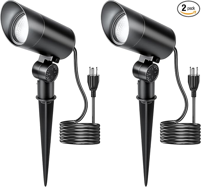 HIBOITEC 2 Pack 30W Outdoor LED Spotlight 120V 3000LM 5000K Spot Lights Waterproof Landscape Lighting for Flag Pole Tree Statue, 5.9 FT Cord with Plug
