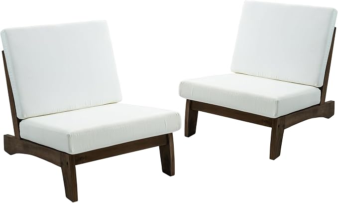 2 Piece Wood Patio Chair Outdoor Bistro Set, All Weather Outdoor Furniture Patio Sofa Chair Backyard Seating Group Conversation Sets with Cushions, Beige