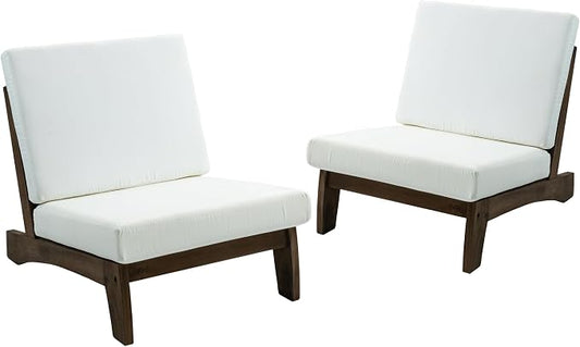 2 Piece Wood Patio Chair Outdoor Bistro Set, All Weather Outdoor Furniture Patio Sofa Chair Backyard Seating Group Conversation Sets with Cushions, Beige