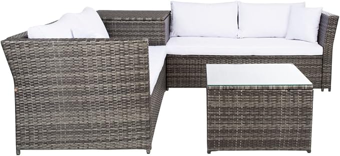 SAFAVIEH Outdoor Collection Helga Grey Brown/White Wicker Conversation Patio Set